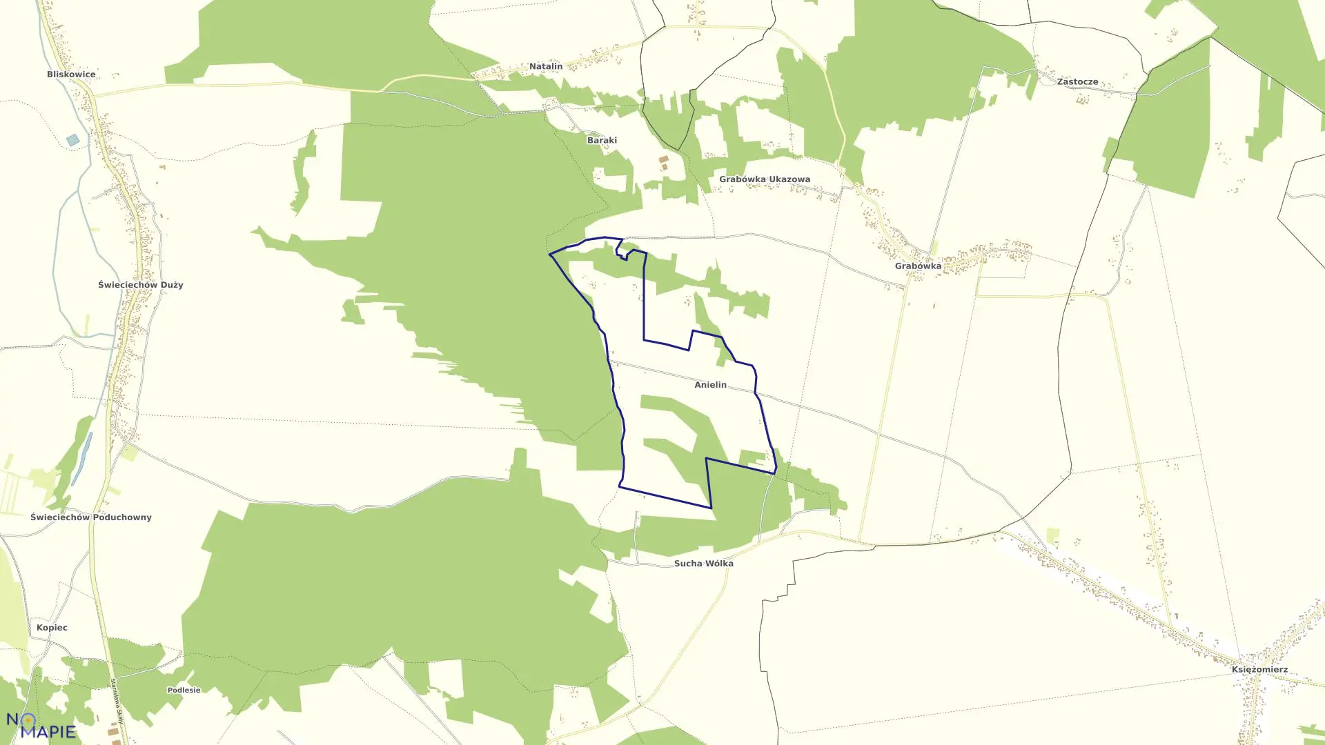 Mapa obrębu Anielin w gminie Annopol