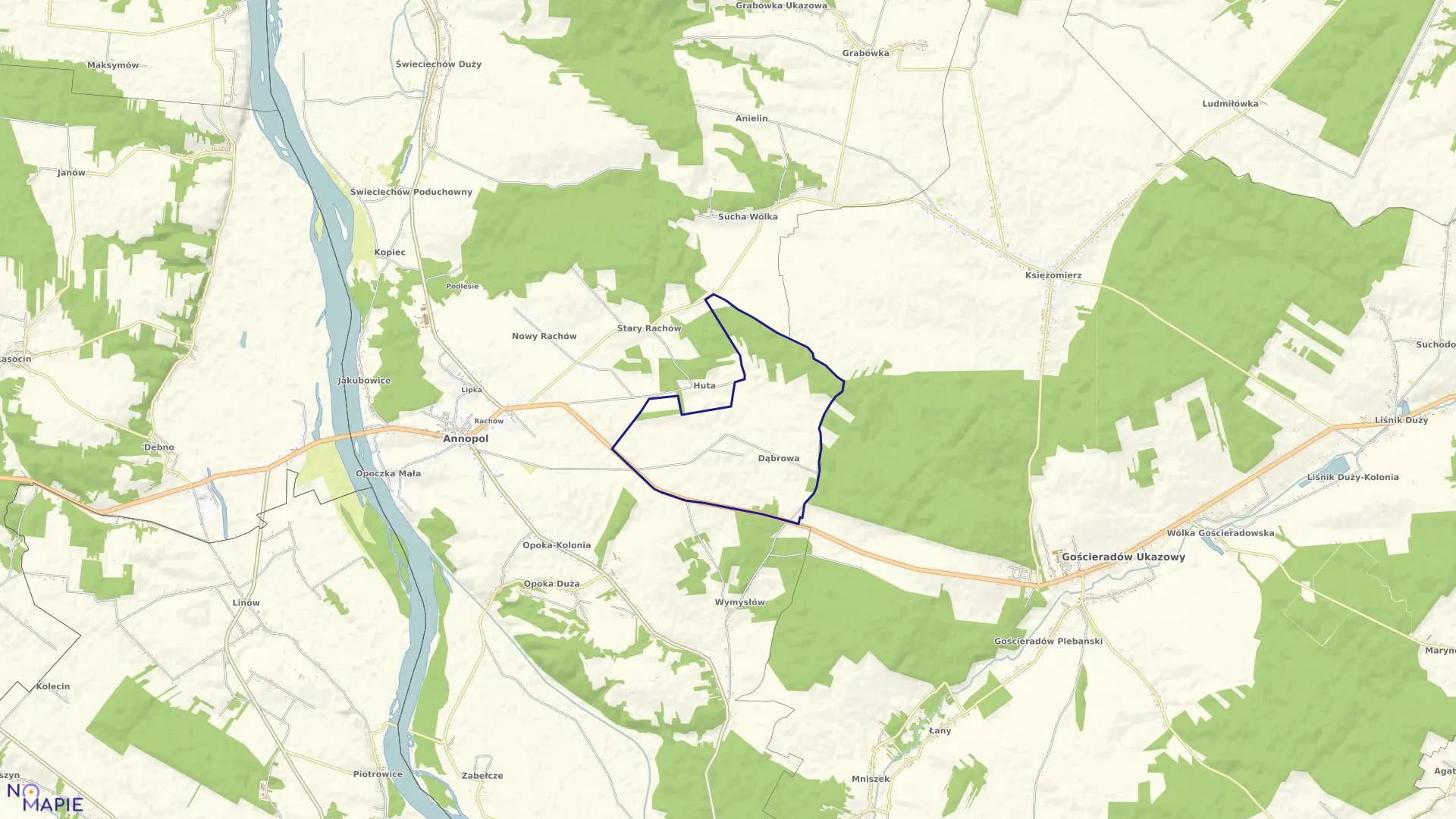 Mapa obrębu Dąbrowa w gminie Annopol
